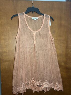 Simply Noelle Crochet Tank Top Women’s S/M Blush Pink Lace Hem Tunic